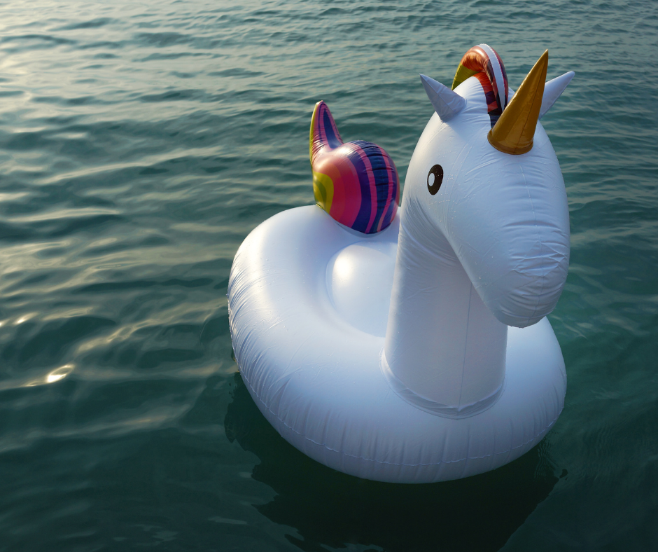 A unicorn is hard to find. This image shows a floating plastic unicorn